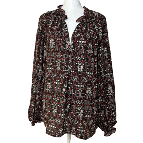 Max STUDIO Printed Crepe Black Confetti Long Sleeve Top - Size Medium, NWT - Picture 1 of 10